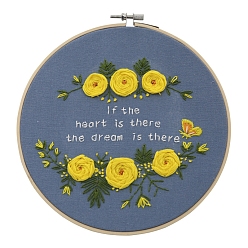 Steel Blue Flower Pattern DIY Embroidery Kits, Including Embroidery Cloth & Thread, Needle, Embroidery Hoop, Instruction Sheet, Steel Blue, 200mm