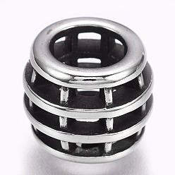 Antique Silver 304 Stainless Steel Beads, Large Hole Beads, Barrel, Antique Silver, 13x10mm, Hole: 7mm