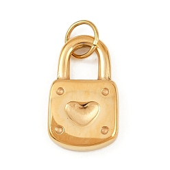 Lock 304 прелести нержавеющей стали, с целью перехода в кольце, золотые, замок с сердцем, 18x10.5x3 мм, отверстие : 4.5 мм