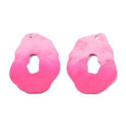 Hot Pink Spray Painted Iron Pendants, Nuggets, Hot Pink, 44x34x4mm, Hole: 1.5mm