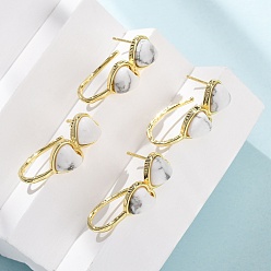 Синтетическая Бирюза Серьги-гвоздики в форме сердца из синтетической бирюзы ко Дню святого Валентина, с латунными застежками для сережек с гальваническим покрытием, золотые, 26x10 мм