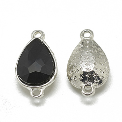 Черный Соединители звеньев сплава стекла, граненые, слеза, платина, чёрные, 25.5x14.5x6.5 мм, отверстие : 1.5 мм