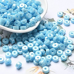Светло-Голубой Непрозрачные цвета блестящие стеклянные бусины, колонка, Небесно-голубой, 6x3 мм, отверстие : 1.4 мм, Около 2027 шт / фунт