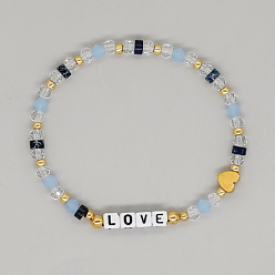 Черный Браслеты из стеклянных бусин-ронделей, квадрат со словом любовь ювелирные изделия для женщин, граненые, чёрные, внутренний диаметр: 2-3/8 дюйм (6 см)