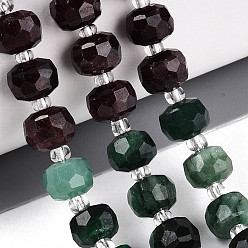 Природный Драгоценный Камень Нити бусин из натурального фуксита, граната и белого лунного камня, рондель, граненые, 5~6x7~8 мм, отверстие : 0.8~1 мм, около 24 шт / нитка, 7.48~7.68'' (19~19.5 см)