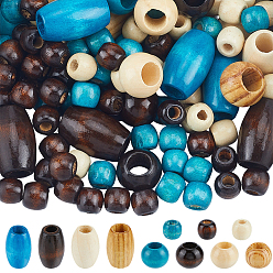 (52) Непрозрачная лаванда 190 шт 11 стили натуральных деревянных бусин, бусины с большим отверстием, разнообразные, окрашенные, разноцветные, 11~30x12~20 мм, отверстие : 3~10 мм