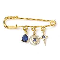 Темно-Синий Железная булавка для сглаза, булавки для килта, с латунным микропрофилированием кубических циркониевых прелестей, золотые, темно-синий, 28.5x50x5.5 мм