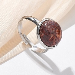 Леопардовая Яшма Полукруглые перстни из натуральной леопардовой кожи яшмы, 304 регулируемые кольца из нержавеющей стали для женщин, круглый : 14 мм, размер США 7 1/4 (17.5 мм)
