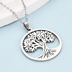 Нержавеющая Сталь Цвет 304 подвесные из нержавеющей стали ожерелья, древо жизни, не тускнеет, цвет нержавеющей стали, 17.72~18.11 дюйм (45~46 см)