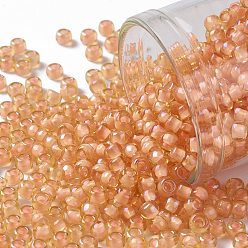 (301) Inside Color Light Topaz/Peach Lined Круглые бусины toho, японский бисер, (301) внутри цвет светлый топаз / персик на подкладке, 8/0, 3 мм, отверстие : 1 мм, Около 222 шт / 10 г