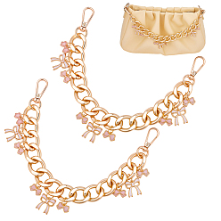 Золотой 2шт. подвески из сплава с эмалью в виде розового бантика, декоративные цепочки для сумок из алюминия, золотые, 300 мм