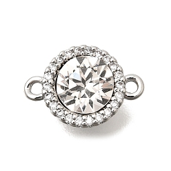 Платина Латунные звенья с инкрустацией из прозрачного кубического циркония и стекла, подвески с плоским круглым разъемом, платина, 13x9x5.5 мм, отверстие : 1 мм