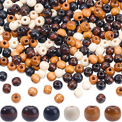 (52) Непрозрачная лаванда 300шт 6 цвета окрашенные бусины из натурального дерева, круглые, разноцветные, 10~10.5x9 мм, отверстие : 3~3.5 мм, 50 шт / цвет