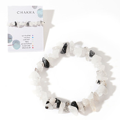 Кварц Турмалинизации  Эластичные браслеты из натуральных турмалинированных кварцевых бусин для женщин и мужчин, с открытки, 6.89 дюйм (17.5 см)