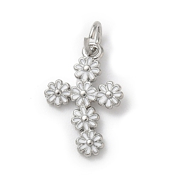 Белый Латунь эмаль подвески, крест прелести, с целью перехода в кольце, стойки покрытие, долговечный, без свинца и без кадмия, платина, белые, 17.5x11.5x1.5 мм, отверстие : 3 мм