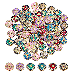 Color mezclado 60 piezas 6 colores cuentas de esmalte de aleación, flor, color mezclado, 12x12 mm, agujero: 1.5 mm, 10 piezas / color