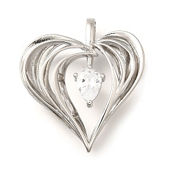 Платина Латунные микро проложить кубического циркония подвески, без кадмия и без свинца, сердце прелести, платина, 34.5x30.5x8.5 мм, отверстие : 4.5x5.5 мм