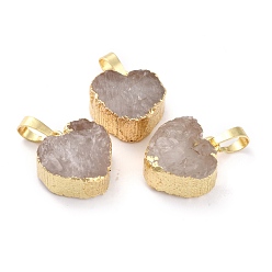 Хрусталь Природного кварца хрустальных подвесок, с фурнитурой позолоченной латунной, сердце, 18.5~19x17~17.5x8~8.5 мм, отверстие : 7.8x5 мм