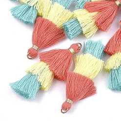Разноцветный Кулон с кисточкой из поликоттона (полиэстер), с железной фурнитурой, золотые, красочный, 39~40x19~26x6~7 мм, отверстие : 4 мм