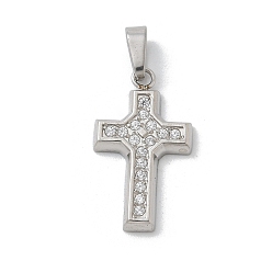 Нержавеющая Сталь Цвет 304 микро нержавеющей стали прокладывать Цирконом подвески, крест прелести, цвет нержавеющей стали, 17.5x10x2 мм, отверстие : 4x2.5 мм