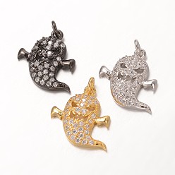 (52) Непрозрачная лаванда Кулоны из латуни с фианитом на Хэллоуин, класс AAA, призрак, без кадмия, без никеля и без свинца, разноцветные, 15x15x3 мм, отверстие : 2 мм