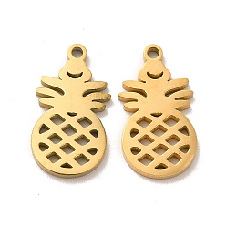 Golden Ion Plating(IP) 304 Stainless Steel Pendants, Hollow Pineapple Charms, Golden, 18x10x1.4mm, Hole: 1.4mm