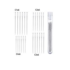 Нержавеющая Сталь Цвет Иглы из нержавеющей стали, тупые иглы с большим ушком, для вышивки крестом, вязание, вышивка лентами, с пластиковой бутылкой для хранения, цвет нержавеющей стали, 44~50 мм, 4 стили, 6 шт / стиль, 24 шт / комплект