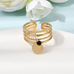 Золотой 304 открытые манжеты из нержавеющей стали для женщин, со смолевыми бусинами, плоско-круглые, золотые, 9 мм, внутренний диаметр: 17.6 мм