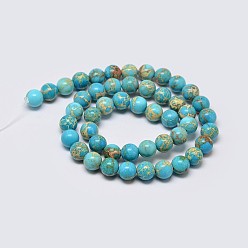 Sky Blue Natural Imperial Jasper Beads Strands, Round, Dyed, Sky Blue, 6mm, Hole: 1mm, about 62pcs/strand, 15 inch
