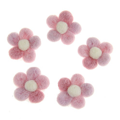 Pink Handmade Wool Felt Woven Costume Accessories, Flower, Pink, 33~35mm