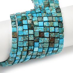 Cyan Brins de perles de jaspe impérial synthétiques teints, cube, cyan, 4~4.5x4~4.5x4~4.5mm, Trou: 1mm, Environ 95 pcs/chapelet, 16.06~16.14'' (40.8~41 cm)