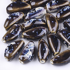 Кокосово-Коричневый Фарфоровые бусины ручной работы, фантазии античного стекла фарфора, зубчик чеснока, кокосового коричневый, 31.5~32x15~16x12~12.5 мм, отверстие : 2.5~3 мм