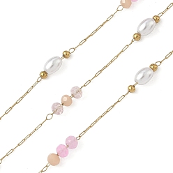 (52) Непрозрачная лаванда 304 кабельные цепи из нержавеющей стали, со стеклом и АБС-пластиком, имитация жемчуга, ионное покрытие (ip), реальный 18 k позолоченный, пайки, с катушкой, круглый с овалом, разноцветные, 9.5x3.5 мм, около 32.81 футов (10 м) / рулон