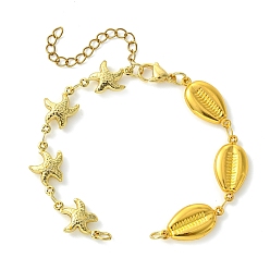 Золотой Летний пляж 304 изготовление браслета из звеньев морской звезды из нержавеющей стали в форме ракушки, золотые, 6.10 дюйм (15.5 см), отверстие : 3 мм