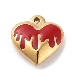 (123L) Белый крем непрозрачный блеск 304 подвески из нержавеющей стали, с эмалью, золотые, шарма сердца, огнеупорный кирпич, 17x16.5x5.5 мм, отверстие : 1.7 мм