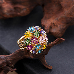 Золотой Кольца из цветочного сплава со стразами и эмалью для женщин, золотые, внутренний диаметр: 18 мм