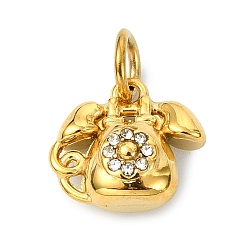 Другие 304 из нержавеющей стали горный хрусталь подвески, золотые, телефонный талисман, 11.5x12.5x5.5 мм, отверстие : 4 мм