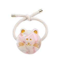 Pink Élastiques à cheveux en acétate de cellulose, chat mignon, accessoires pour cheveux élastiques pour femmes et filles, rose, 38x36mm