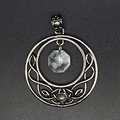 Хрусталь Подвески из натурального кварцевого кристалла с огранкой шестигранника, металлические полые подвески в виде узла викингов, 44x40 мм