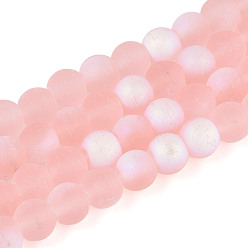 Pink Матовые прозрачные стеклянные бусины, круглые, с половиным покрытием, с покрытием AB цвета, розовые, 6~6.5 мм, отверстие : 0.9 мм, около 67~70 шт / нитка, 14.57~15.16'' (37~38.5 см)