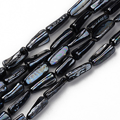 Black Spray Painted Natural Freshwater Shell Beads Strands, Shell Shards, Nugget Stick, Black, 15~20x5~13x3~10mm, Hole: 0.8mm, about 23pcs/strand, 15.35 inch~17.32 inch(39~44cm)