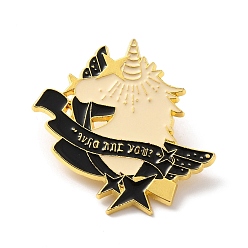 Horse Magic Theme Enamel Pin, Golden Alloy Brooch for Backpack Clothes, Horse, 38x42.5x2mm