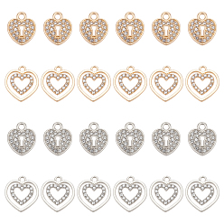 Mixed Color 24Pcs 4 Style Alloy Pendants, with Crystal Rhinestone, Heart, Mixed Color, 18~19x15~18x2~2.5mm, Hole: 2~2.5mm, 6pcs/style