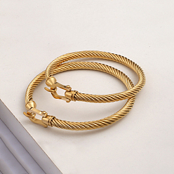 Настоящее золото 18K Витые 304 браслеты из нержавеющей стали для женщин, с крюком, реальный 18 k позолоченный, внутренний диаметр: 2-1/4 дюйм (5.6 см)