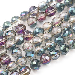 Зеленое Покрытие Стеклянные бусины с гальваническим покрытием , с половиным покрытием, граненые, клубника, зеленый покрытием, 6~6.5x6 мм, отверстие : 1.2 мм, около 78 шт / нитка, 18.9 дюйм (48 см)