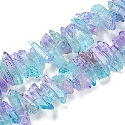 Светло-Синий Натуральные окрашенные кварцевые нити, Двухцветный цвет, чип, голубой, 17~27x5~9x7~9 мм, отверстие : 1 мм, около 66 шт / нитка, 16.14'' (41 см)
