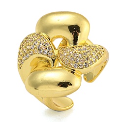 Настоящее золото 18K Кольца-манжеты из латуни с микропаве из кубического циркония для женщин, без кадмия и без свинца, долговечный, реальный 18 k позолоченный, 20x23 мм, внутренний диаметр: 17 мм