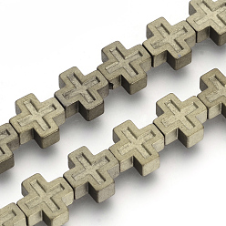 Light Gold Plated Electroplate Non-magnetic Synthetic Hematite Beads Strands, Matte Style, Greek Cross, Light Gold Plated, 10x10x4mm, Hole: 1mm, about 40pcs/strand, 15.7 inch