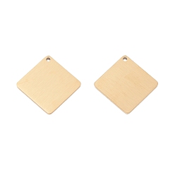 Настоящее золото 24K Ионное покрытие (ip) 304 подвески из нержавеющей стали, пустая бирка с матовой отделкой, лазерная резка, двухсторонний эффект тягового станка, ромб, реальный 24 k позолоченный, 9.5x9.5x1 мм, отверстие : 0.9 мм