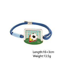 Turquoise Sports 304 Stainless Steel Enamel Football Link Nylon Cord Slider Bracelets, Platinum, Turquoise, 6.30 inch(16cm)